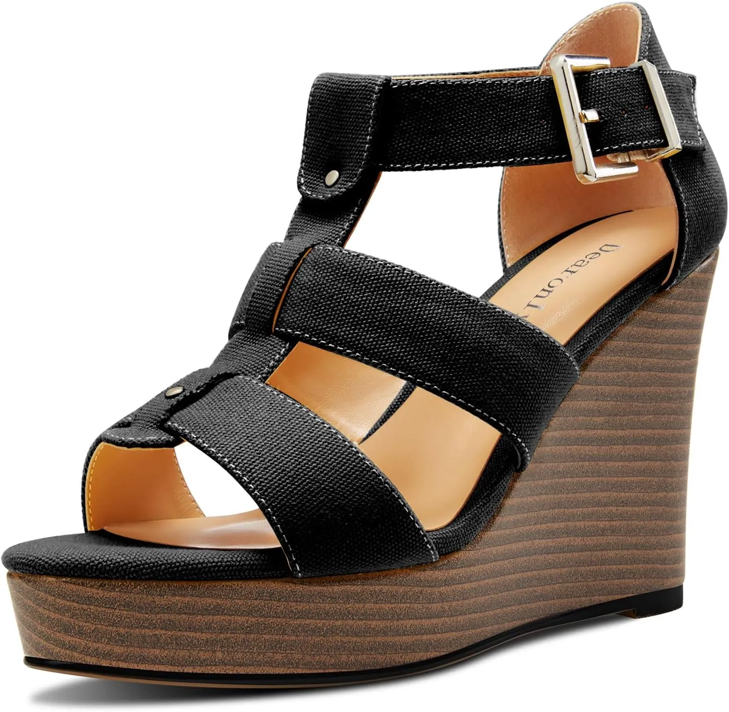 DearOnly Womens High Wedge Platform Heel Peep Open Toe Sandals Ankle Strap Buckle Gladiator Party Denim Summer 3.9 Inches Heels