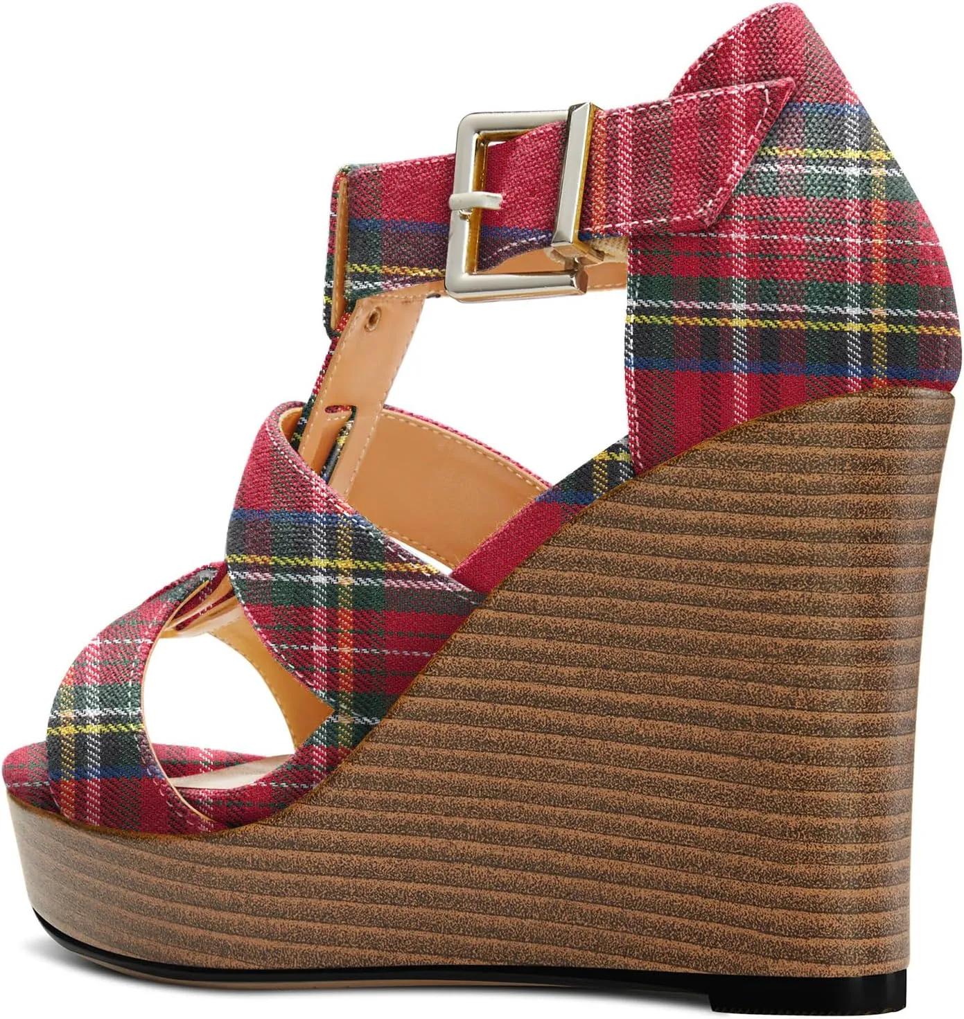 DearOnly Womens High Wedge Platform Heel Peep Open Toe Sandals Ankle Strap Buckle Gladiator Party Denim Summer 3.9 Inches Heels
