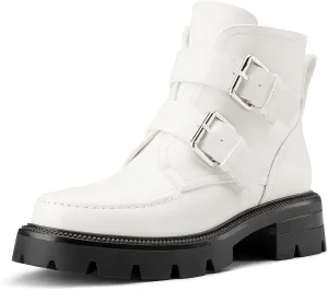 DearOnly Womens Platform Combat Boots Low Chunky Heel Lug Sole Buckle Ankle Boots Zipper Motorcycle Fashion Biker Booties Dress Shoes 1.4 Inches Heels