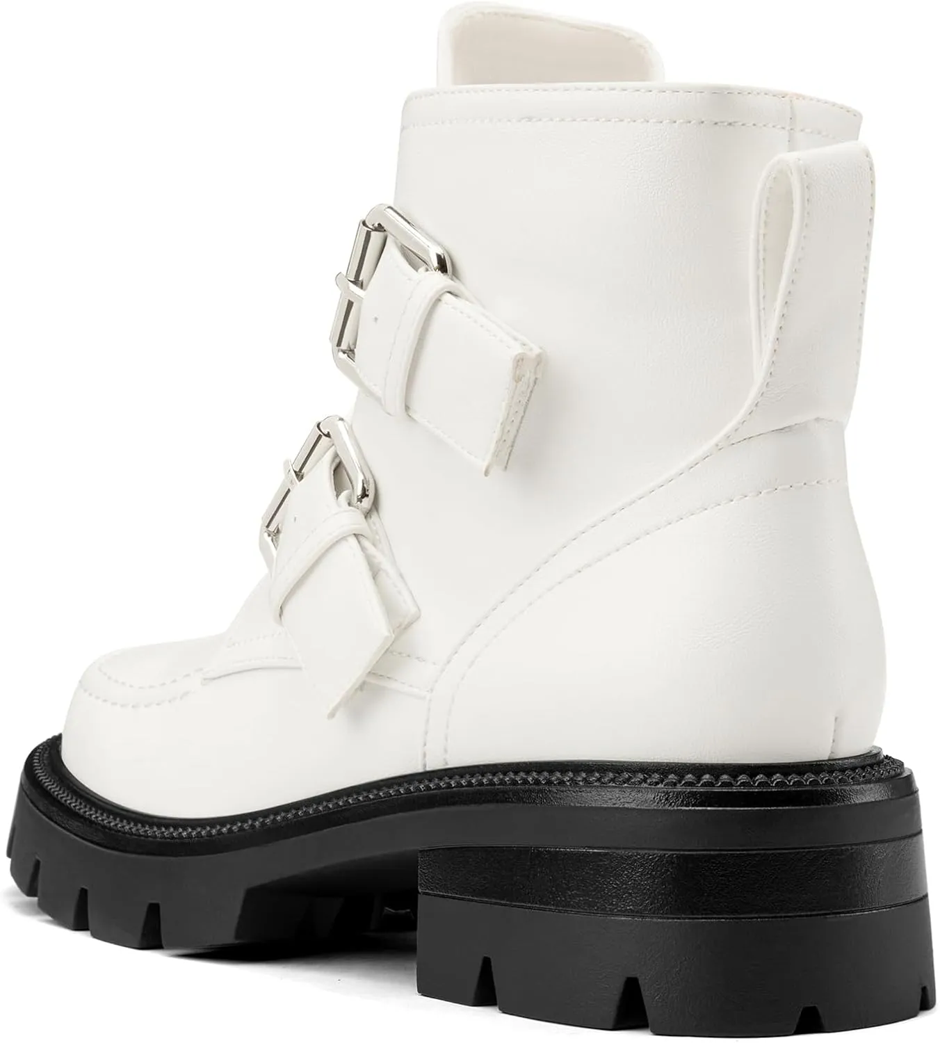 DearOnly Womens Platform Combat Boots Low Chunky Heel Lug Sole Buckle Ankle Boots Zipper Motorcycle Fashion Biker Booties Dress Shoes 1.4 Inches Heels