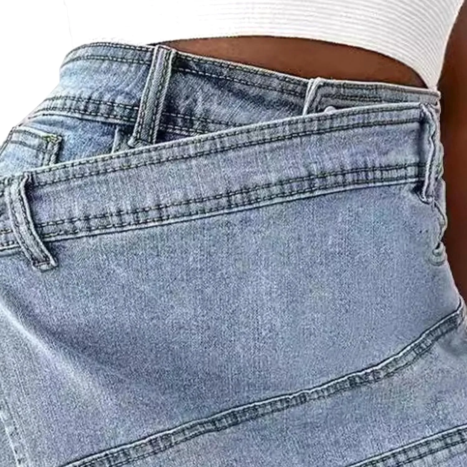 Denim Dress for Women High Waist A-Line Irregular Crossover Jeans Summer Wide Leg Trendy Denim Pants