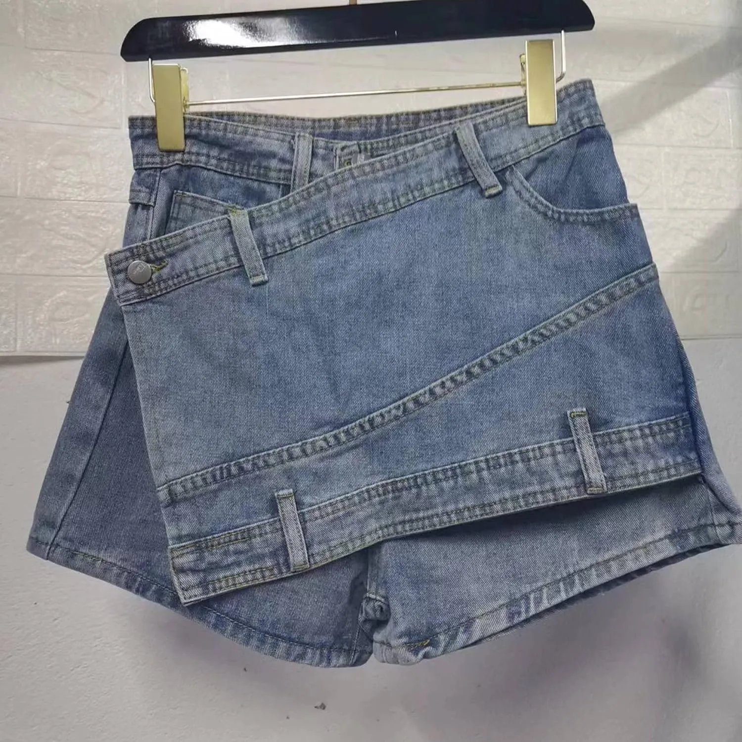 Denim Dress for Women High Waist A-Line Irregular Crossover Jeans Summer Wide Leg Trendy Denim Pants