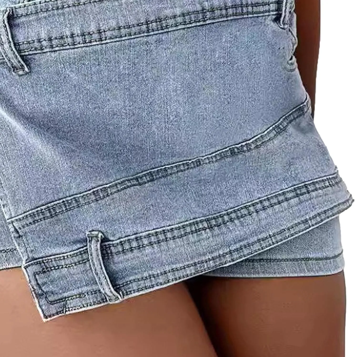 Denim Dress for Women High Waist A-Line Irregular Crossover Jeans Summer Wide Leg Trendy Denim Pants