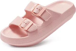 Dodow Womens Slide Sandals Adjustable Soft Cloud Comfort Slip On Flat Sandals