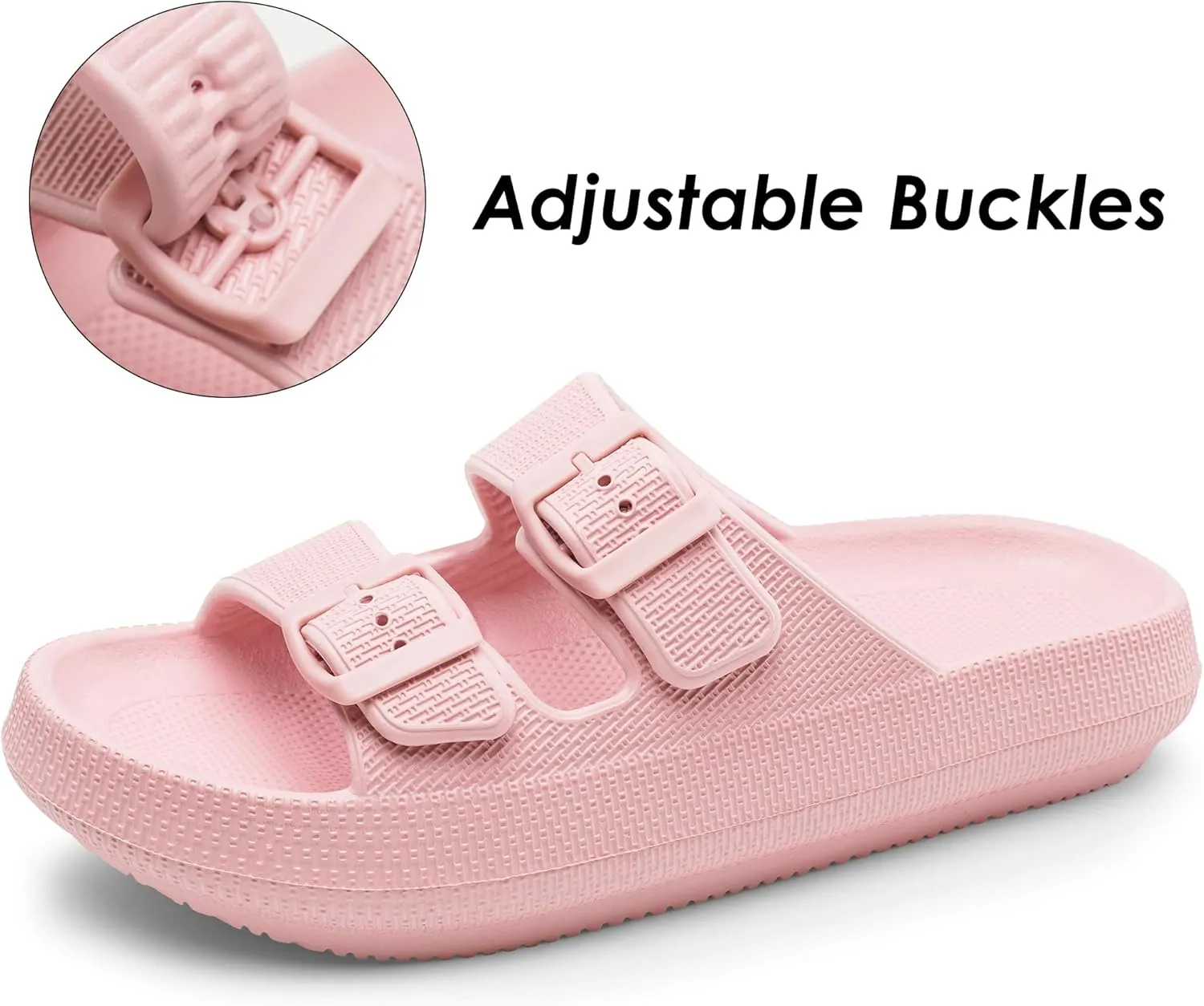 Dodow Womens Slide Sandals Adjustable Soft Cloud Comfort Slip On Flat Sandals