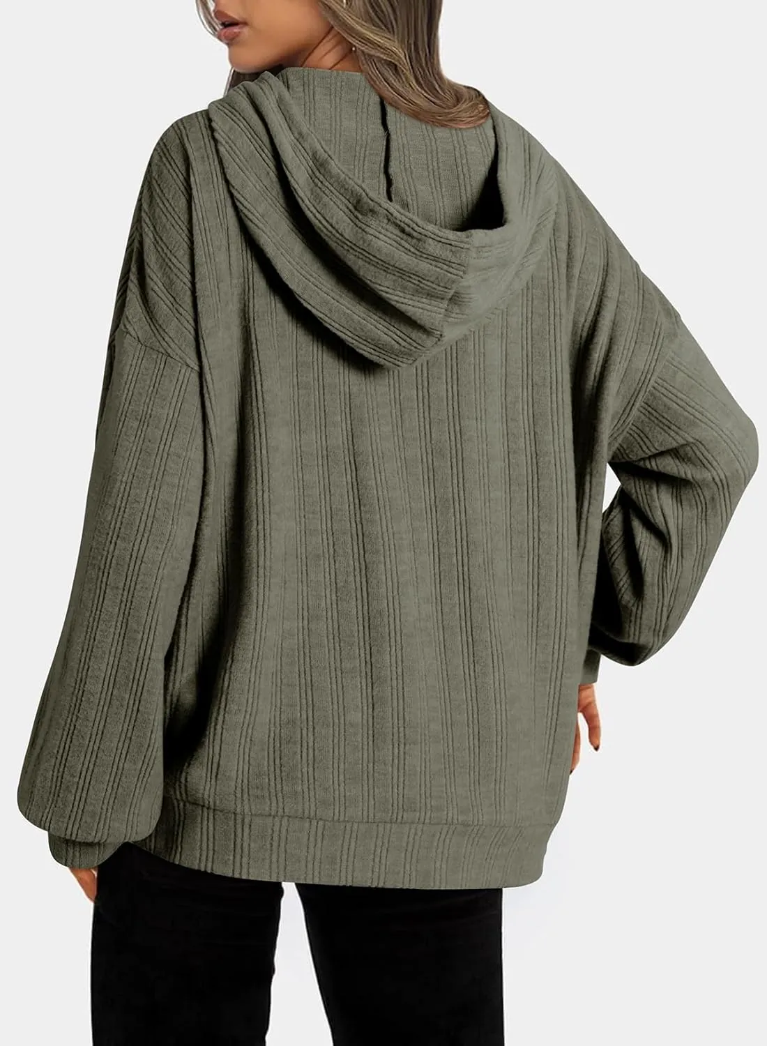 Dokotoo Hoodies for Women Casual Long Sleeve Textured Knit Loose Drawstring Hooded Sweatshirt with Pocket