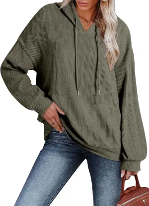 Dokotoo Hoodies for Women Casual Long Sleeve Textured Knit Loose Drawstring Hooded Sweatshirt with Pocket