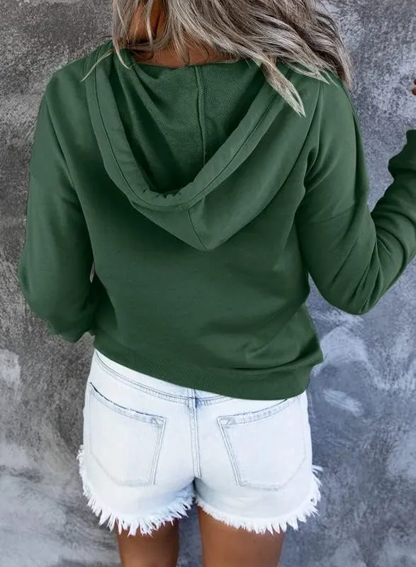 Dokotoo Womens 2025 Hoodies Button Collar Drawstring Hooded Pullover Sweatshirt Casual Long Sleeve Tops Shirts