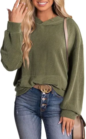 Dokotoo Women's Pullover Hoodies Sweatshirts Casual Loose Long Sleeve Ribbed Knit Shirts