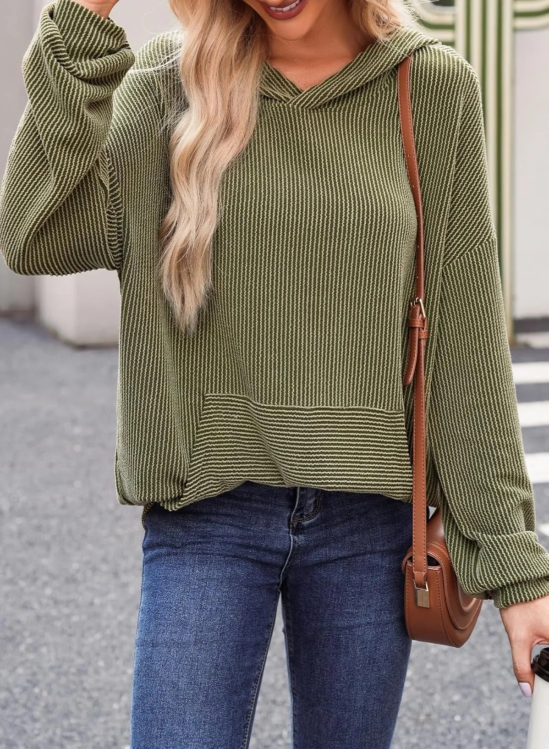 Dokotoo Women's Pullover Hoodies Sweatshirts Casual Loose Long Sleeve Ribbed Knit Shirts