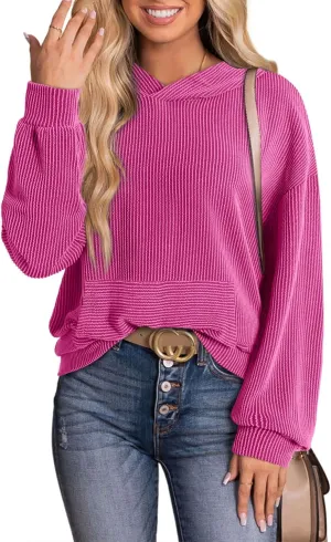 Dokotoo Women's Pullover Hoodies Sweatshirts Casual Loose Long Sleeve Ribbed Knit Shirts