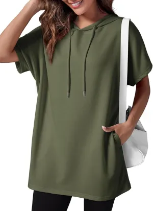 Dokotoo Womens Tops Dressy Casual Short Sleeve Oversized Tshirts Summer Hoodie Dress Tunics Tops Loose Fit Long Shirts