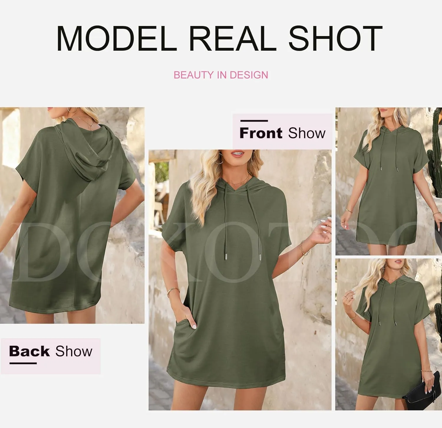 Dokotoo Womens Tops Dressy Casual Short Sleeve Oversized Tshirts Summer Hoodie Dress Tunics Tops Loose Fit Long Shirts