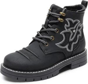 DREAM PAIRS Boys Girls Combat Ankle Boots Cowboy Cowgirl Western Embroidered Side Zipper Booties Toddler/Little Kid/Big Kid