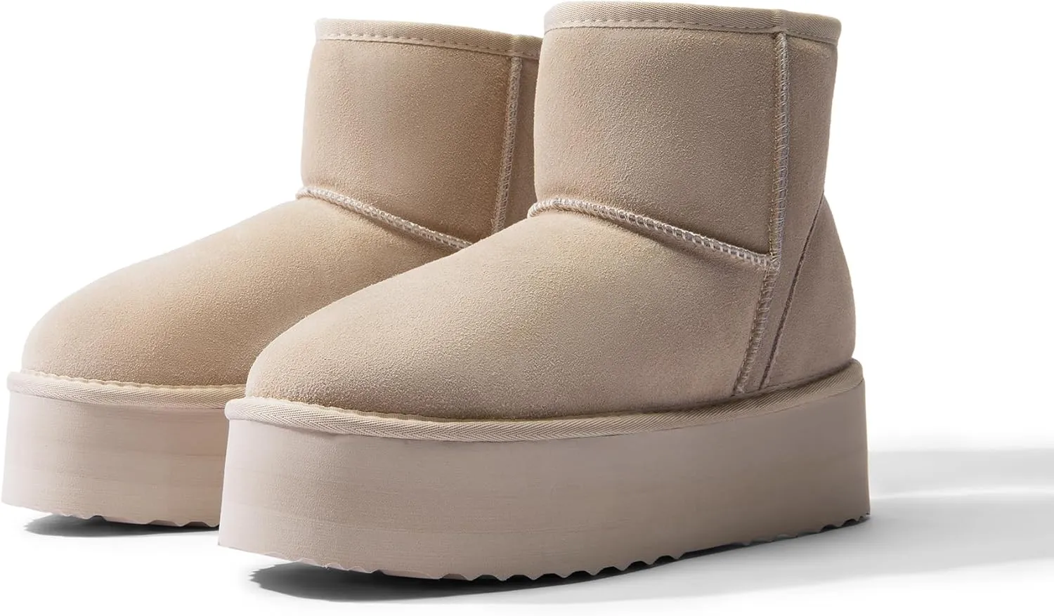 DREAM PAIRS Genuine Suede Classic Platform Boots for Women Water Resistant FuzzyClassic Ankle Winter Snow Low Boots with DIY Bows Faux Fur Lining Memory Foam Anti-Slip