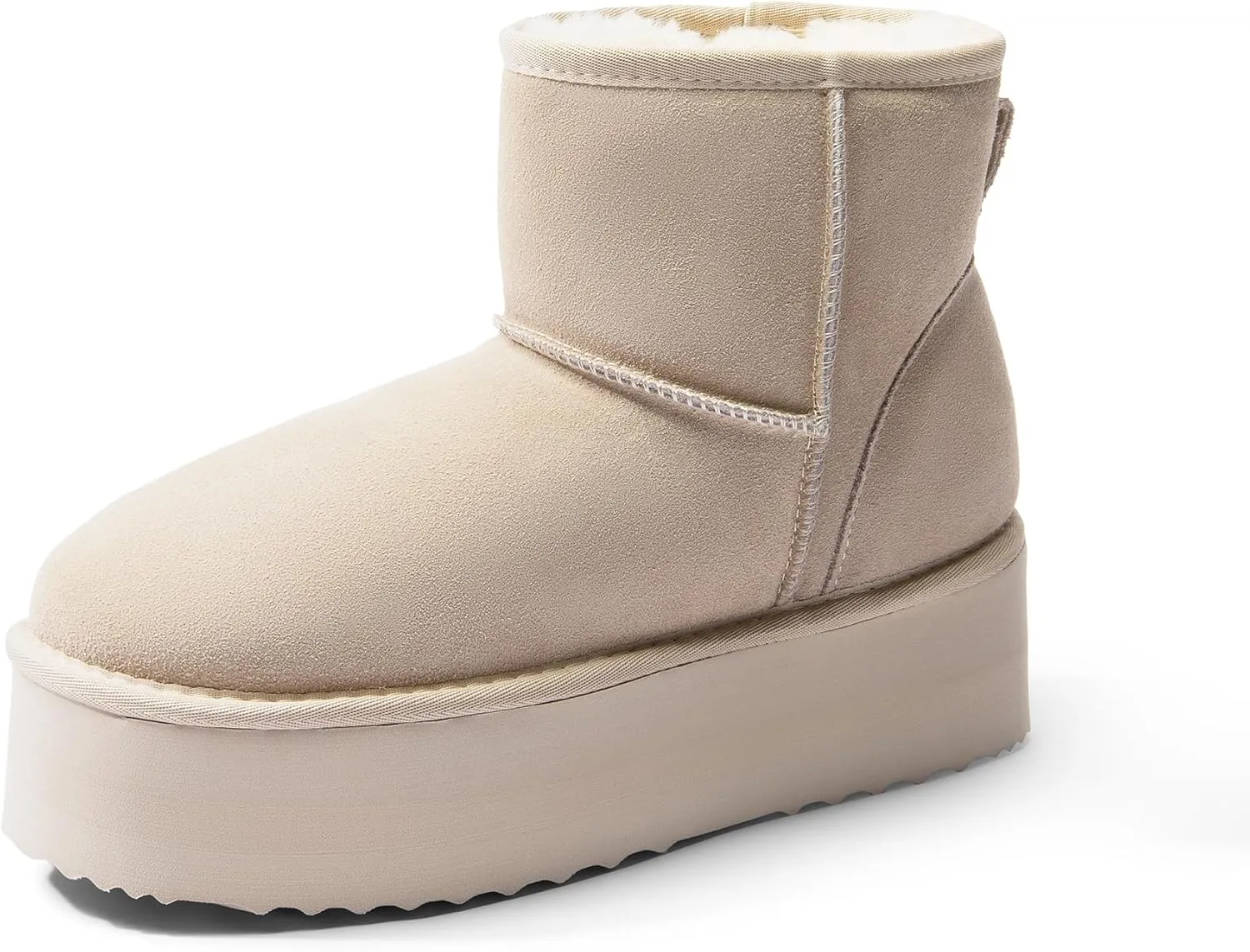 DREAM PAIRS Genuine Suede Classic Platform Boots for Women Water Resistant FuzzyClassic Ankle Winter Snow Low Boots with DIY Bows Faux Fur Lining Memory Foam Anti-Slip