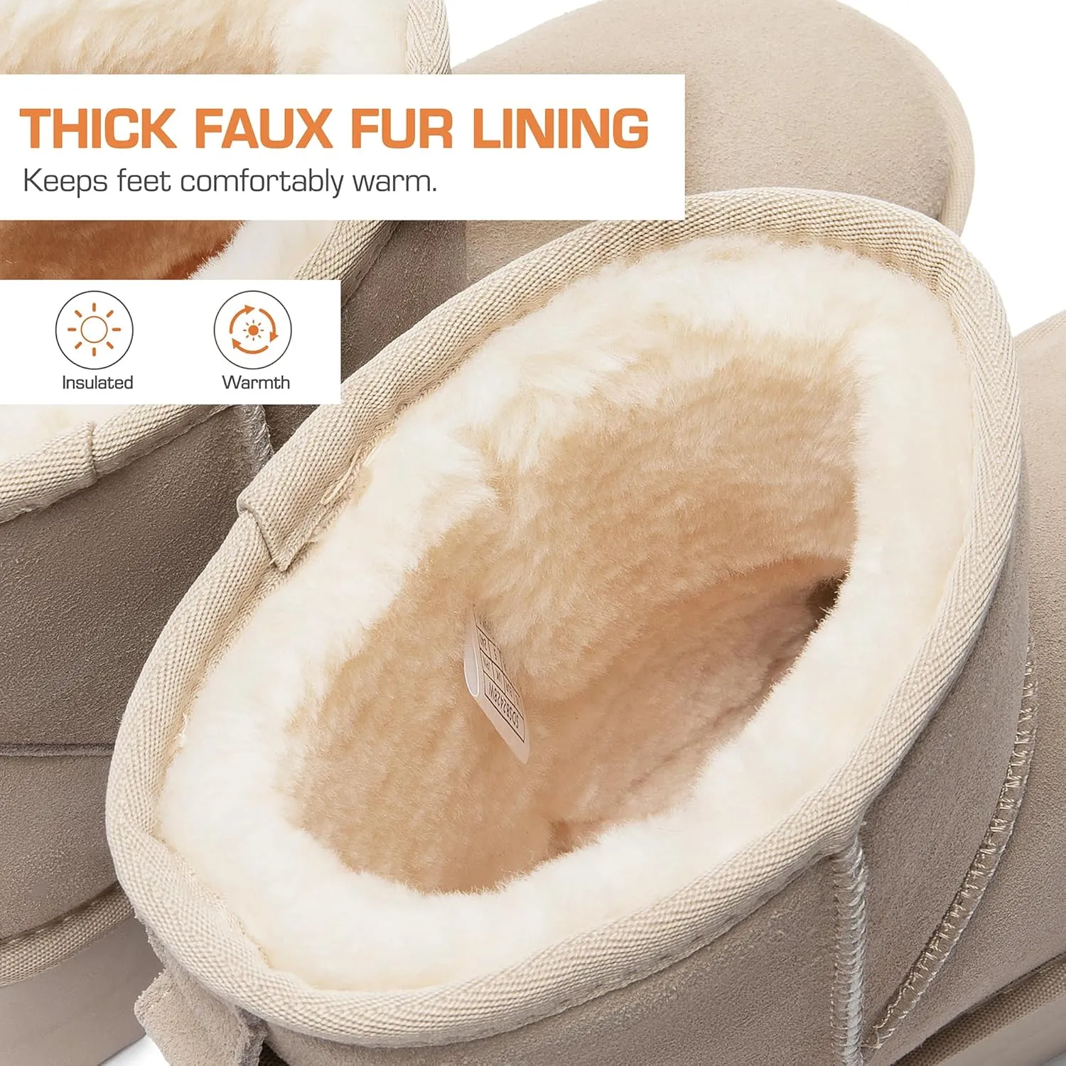 DREAM PAIRS Genuine Suede Classic Platform Boots for Women Water Resistant FuzzyClassic Ankle Winter Snow Low Boots with DIY Bows Faux Fur Lining Memory Foam Anti-Slip