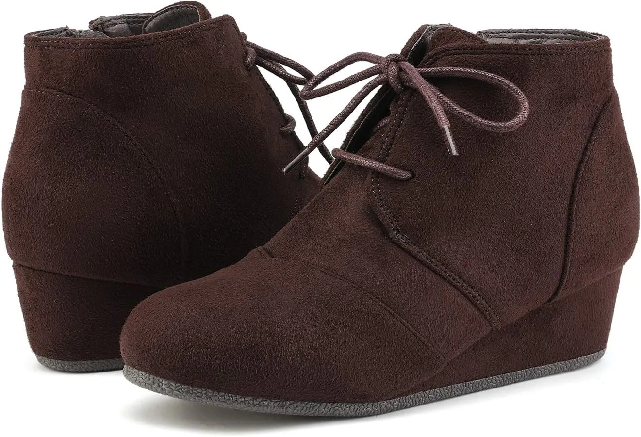 DREAM PAIRS Girls Low Wedge Heel Booties Side Zipper Ankle Boots Toddler/Little Kid/Big Kid