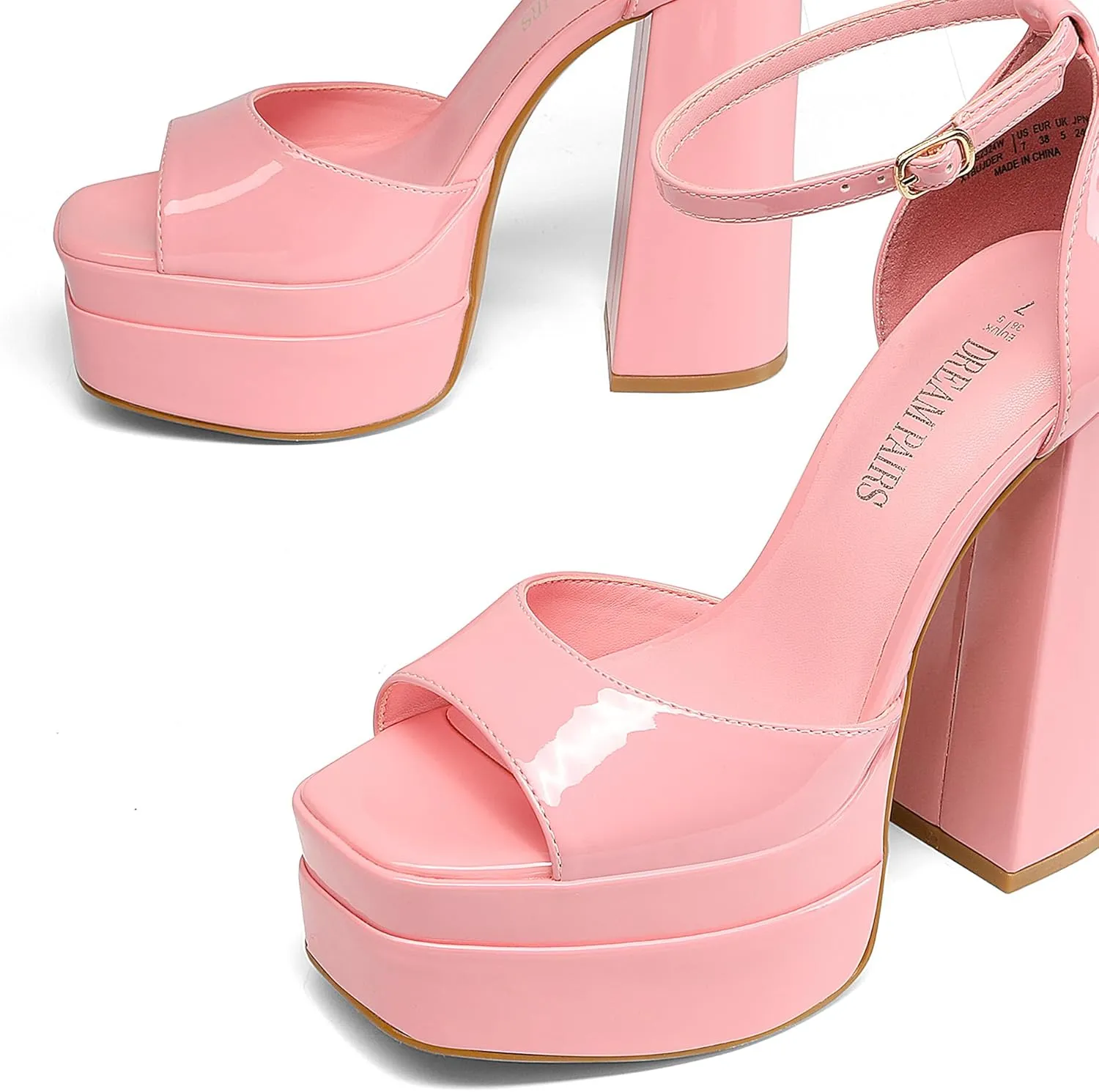 DREAM PAIRS High Heels Chunky Block Platform Heels for Women Ankle Strap Sexy Open Square Toe Heels Dressy Pumps Sandals