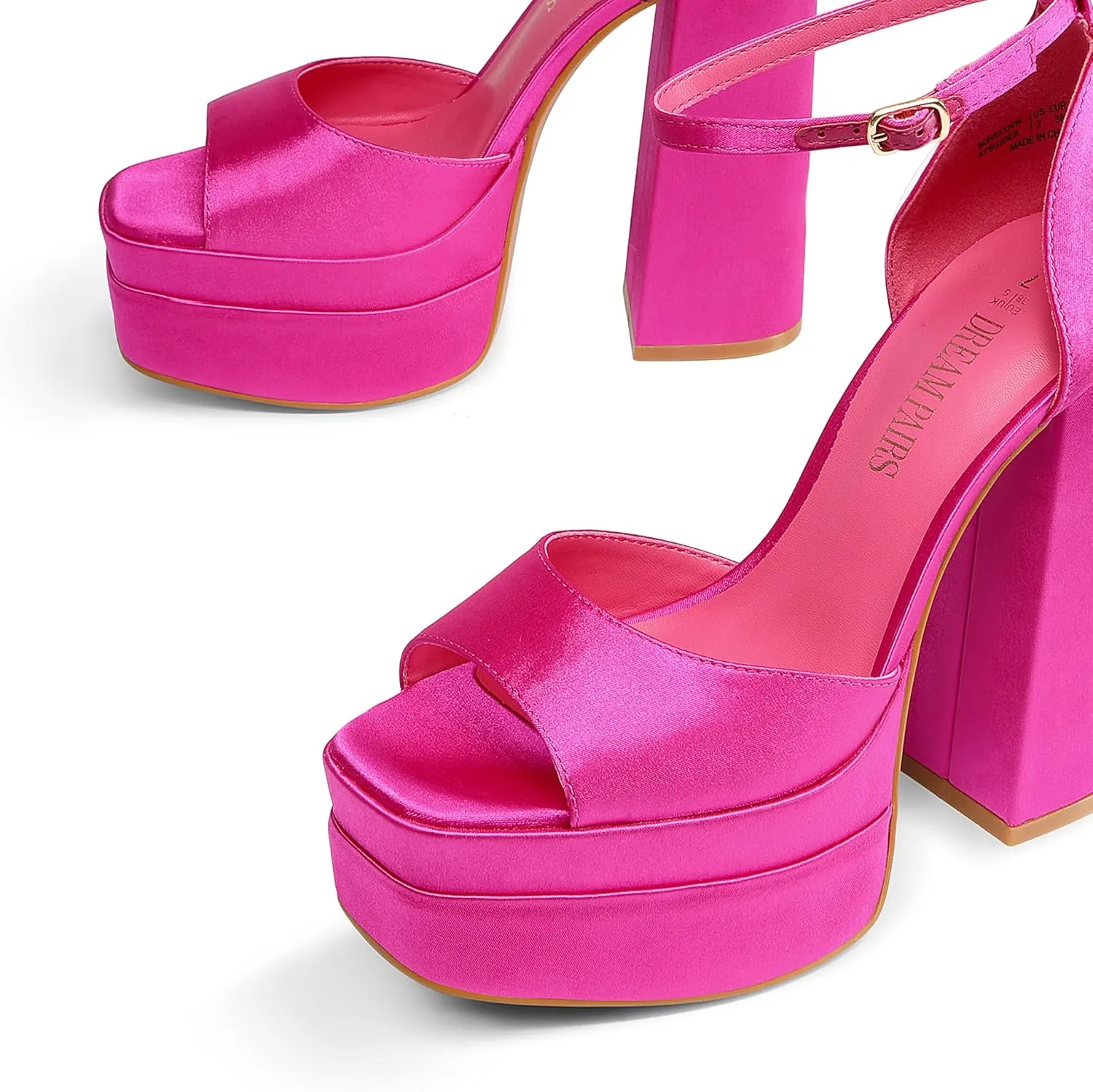DREAM PAIRS High Heels Chunky Block Platform Heels for Women Ankle Strap Sexy Open Square Toe Heels Dressy Pumps Sandals