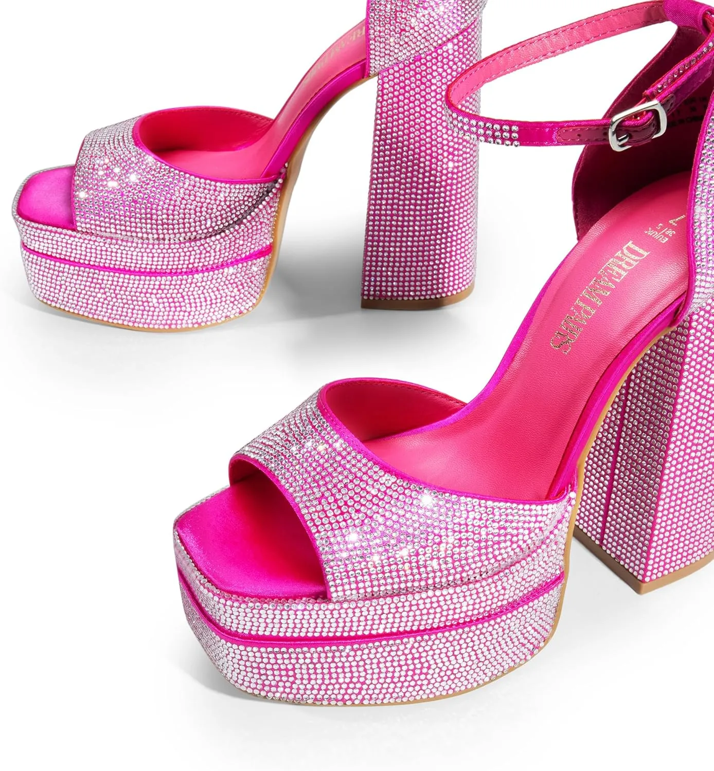 DREAM PAIRS High Heels Chunky Block Platform Heels for Women Ankle Strap Sexy Open Square Toe Heels Dressy Pumps Sandals