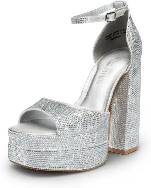 DREAM PAIRS High Heels Chunky Block Platform Heels for Women Ankle Strap Sexy Open Square Toe Heels Dressy Pumps Sandals