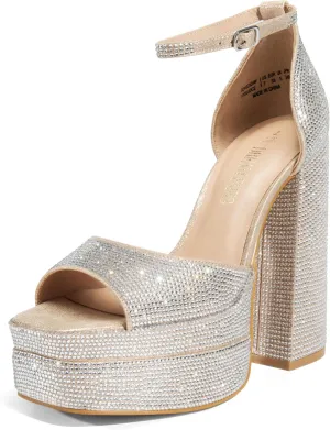 DREAM PAIRS High Heels Chunky Block Platform Heels for Women Ankle Strap Sexy Open Square Toe Heels Dressy Pumps Sandals