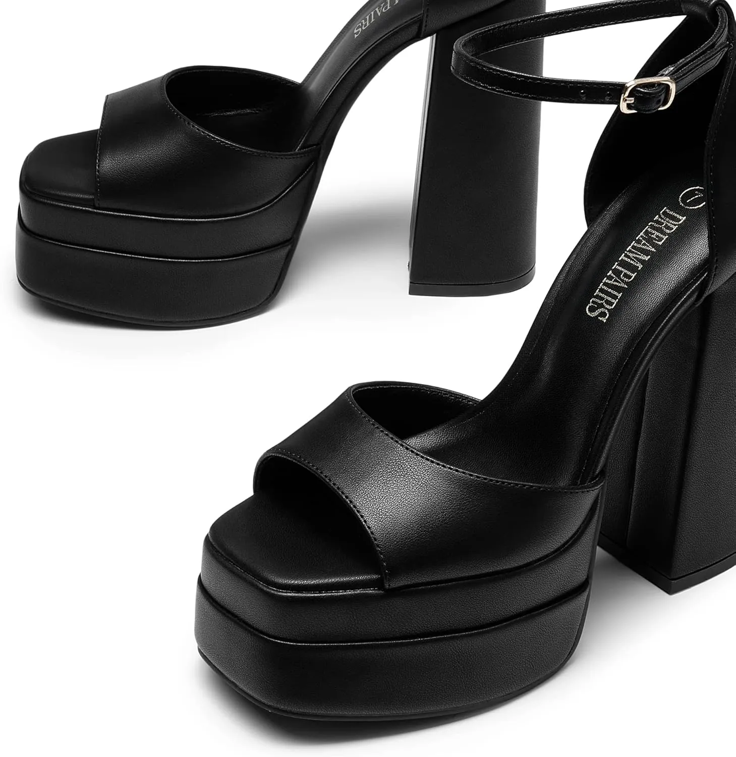 DREAM PAIRS High Heels Chunky Block Platform Heels for Women Ankle Strap Sexy Open Square Toe Heels Dressy Pumps Sandals