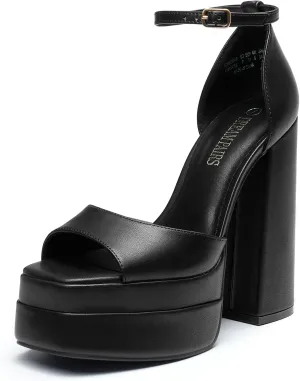 DREAM PAIRS High Heels Chunky Block Platform Heels for Women Ankle Strap Sexy Open Square Toe Heels Dressy Pumps Sandals