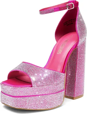 DREAM PAIRS High Heels Chunky Block Platform Heels for Women Ankle Strap Sexy Open Square Toe Heels Dressy Pumps Sandals
