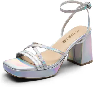 DREAM PAIRS Strappy Heels for Women Platform Chunky High 3-inch Heeled Sandals with Square Open Toe Ankle Buckle for Graduation Party Prom Daily Wedding