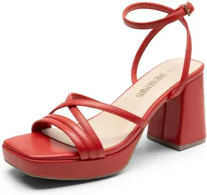 DREAM PAIRS Strappy Heels for Women Platform Chunky High 3-inch Heeled Sandals with Square Open Toe Ankle Buckle for Graduation Party Prom Daily Wedding