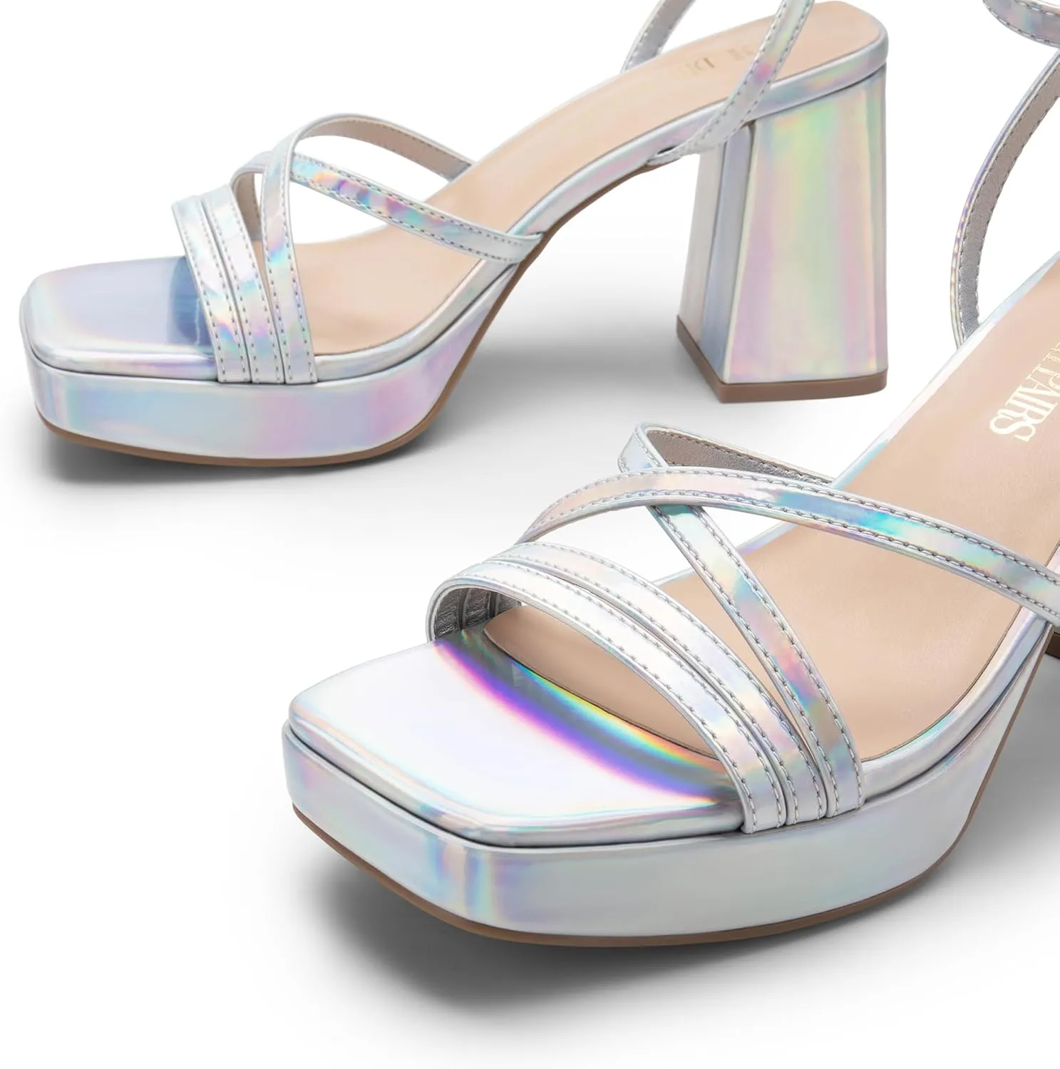 DREAM PAIRS Strappy Heels for Women Platform Chunky High 3-inch Heeled Sandals with Square Open Toe Ankle Buckle for Graduation Party Prom Daily Wedding