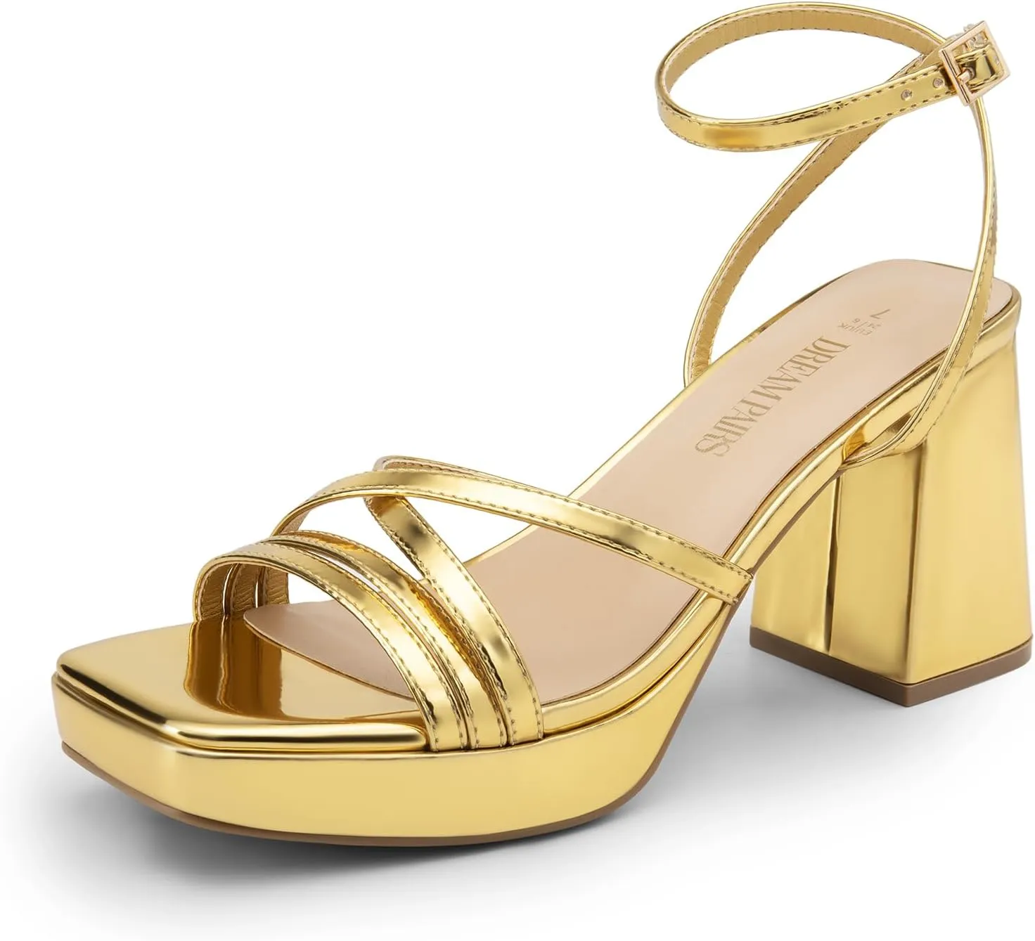 DREAM PAIRS Strappy Heels for Women Platform Chunky High 3-inch Heeled Sandals with Square Open Toe Ankle Buckle for Graduation Party Prom Daily Wedding