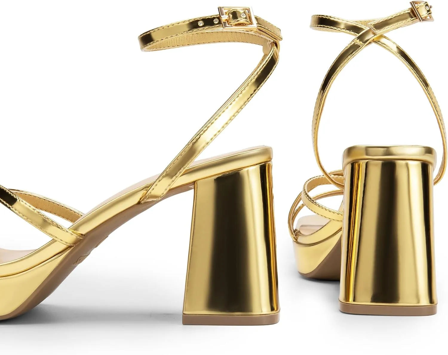 DREAM PAIRS Strappy Heels for Women Platform Chunky High 3-inch Heeled Sandals with Square Open Toe Ankle Buckle for Graduation Party Prom Daily Wedding