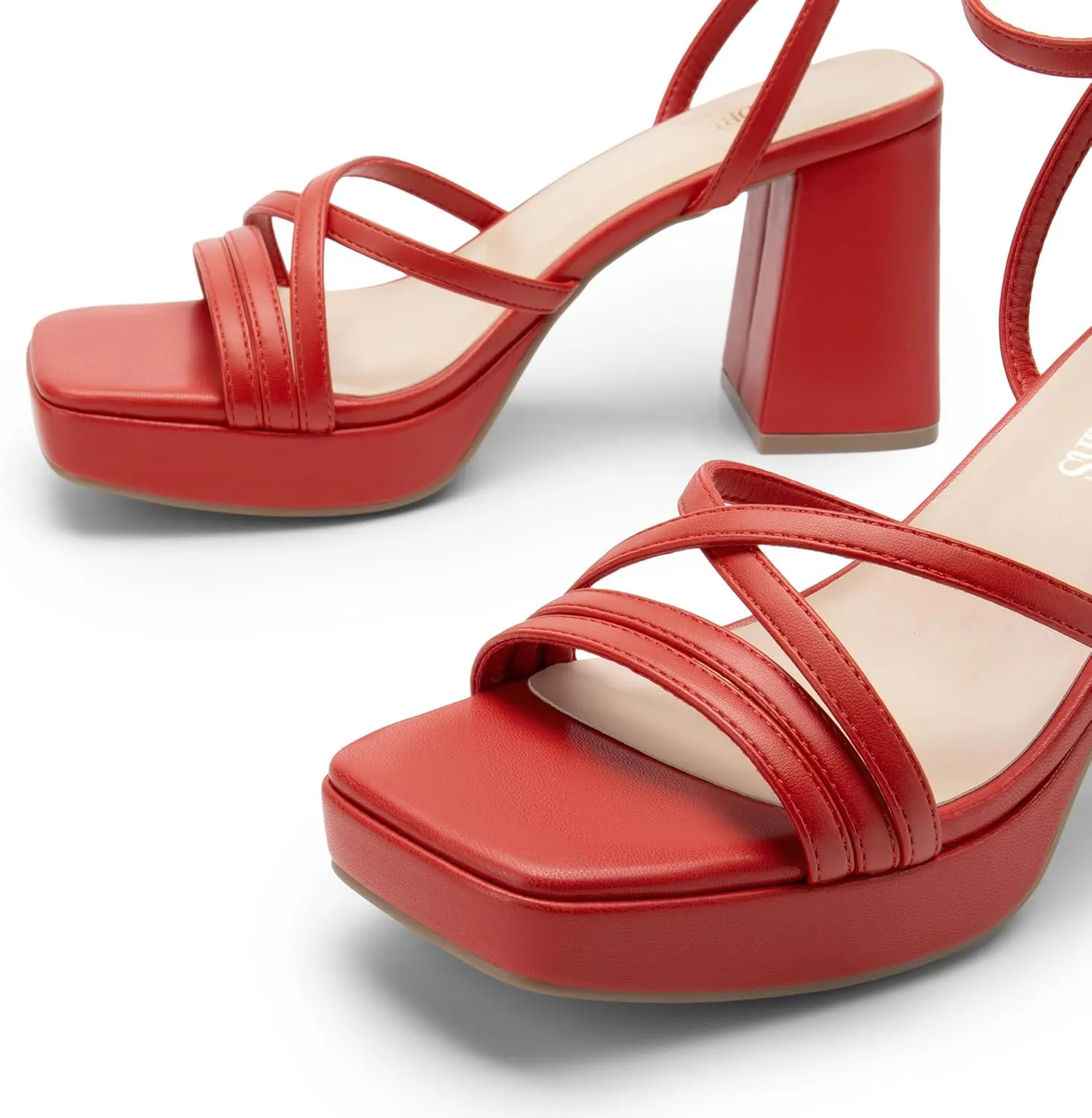 DREAM PAIRS Strappy Heels for Women Platform Chunky High 3-inch Heeled Sandals with Square Open Toe Ankle Buckle for Graduation Party Prom Daily Wedding