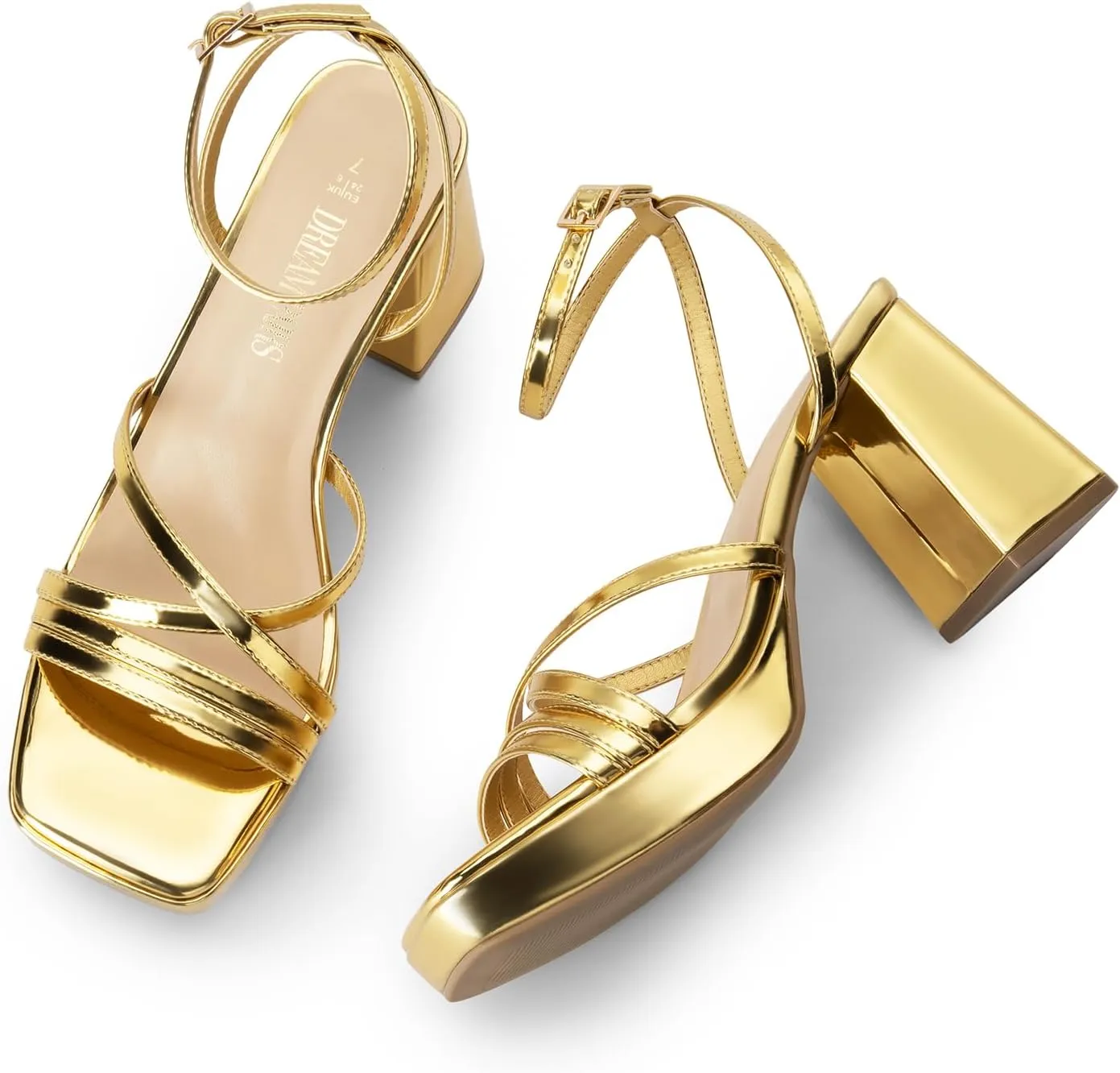 DREAM PAIRS Strappy Heels for Women Platform Chunky High 3-inch Heeled Sandals with Square Open Toe Ankle Buckle for Graduation Party Prom Daily Wedding