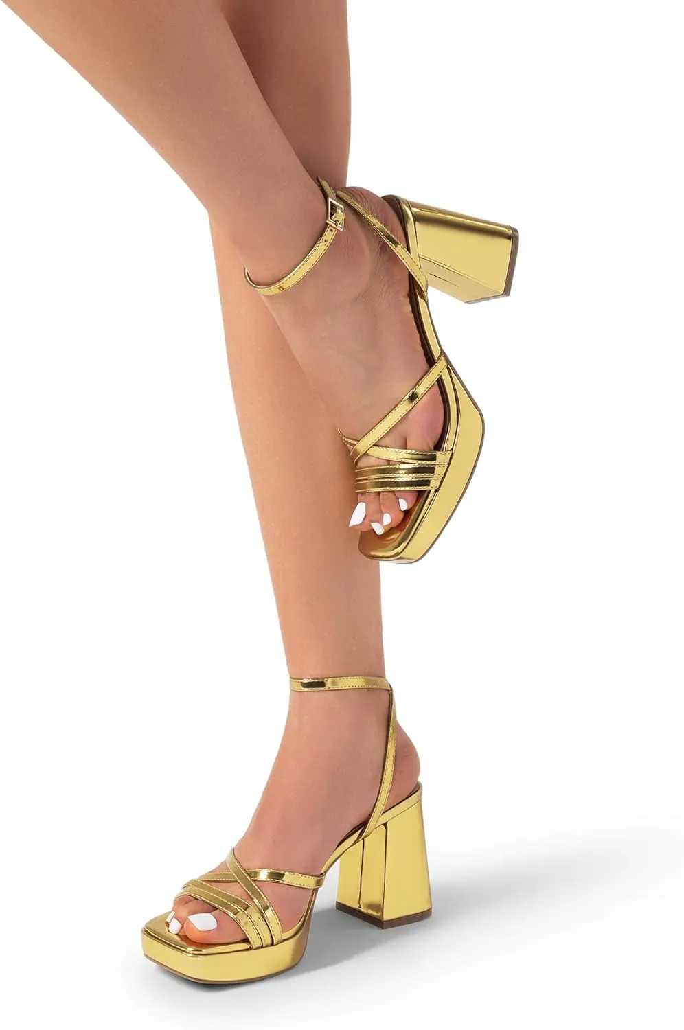 DREAM PAIRS Strappy Heels for Women Platform Chunky High 3-inch Heeled Sandals with Square Open Toe Ankle Buckle for Graduation Party Prom Daily Wedding
