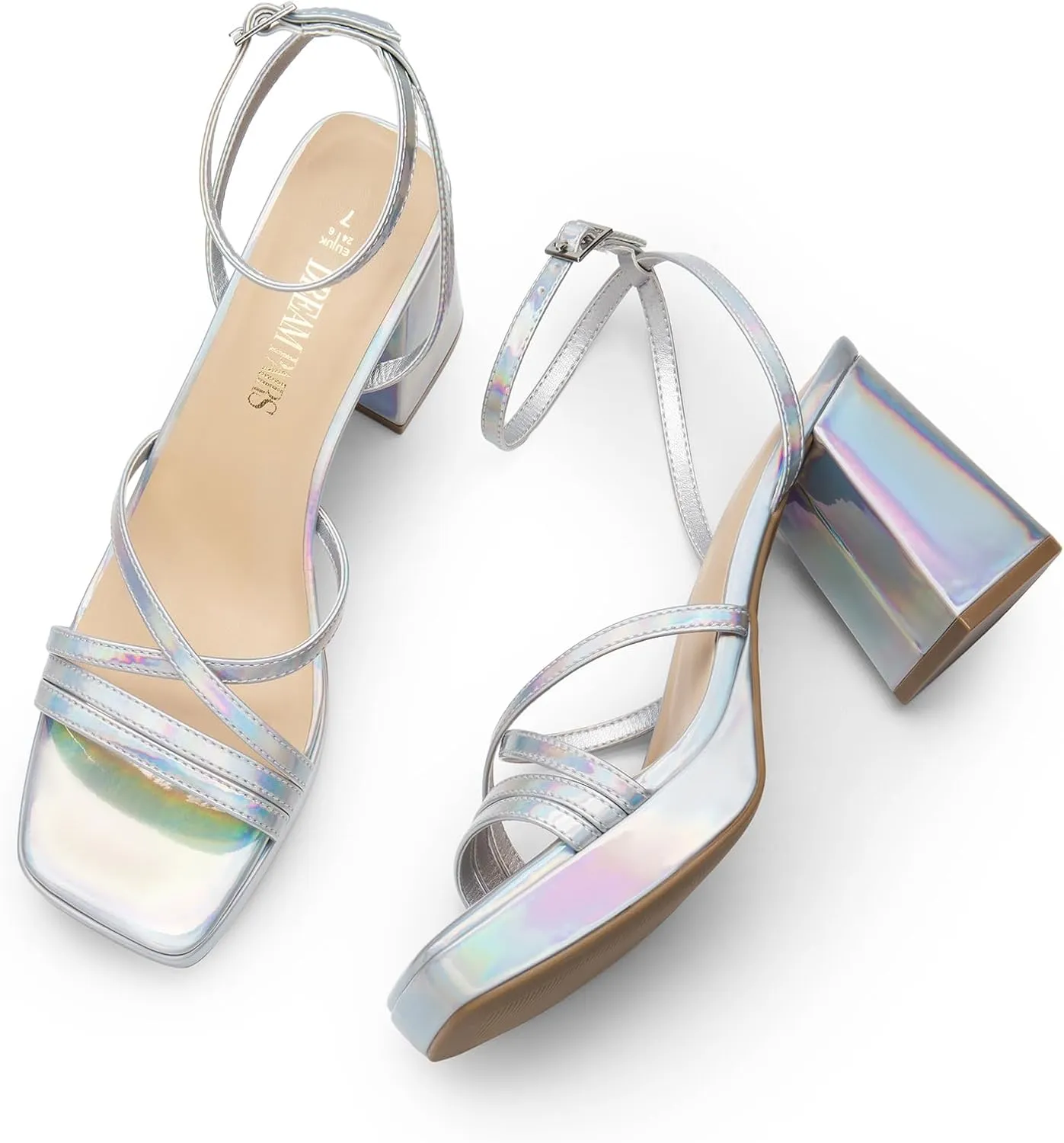 DREAM PAIRS Strappy Heels for Women Platform Chunky High 3-inch Heeled Sandals with Square Open Toe Ankle Buckle for Graduation Party Prom Daily Wedding