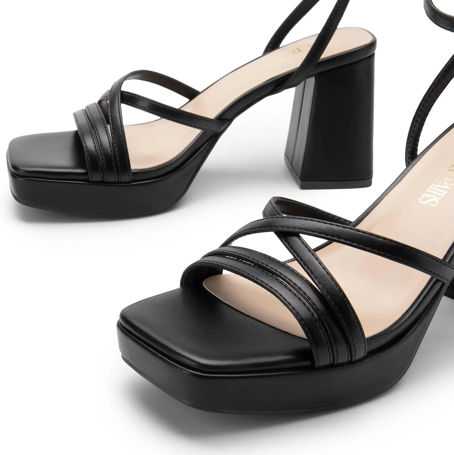 DREAM PAIRS Strappy Heels for Women Platform Chunky High 3-inch Heeled Sandals with Square Open Toe Ankle Buckle for Graduation Party Prom Daily Wedding