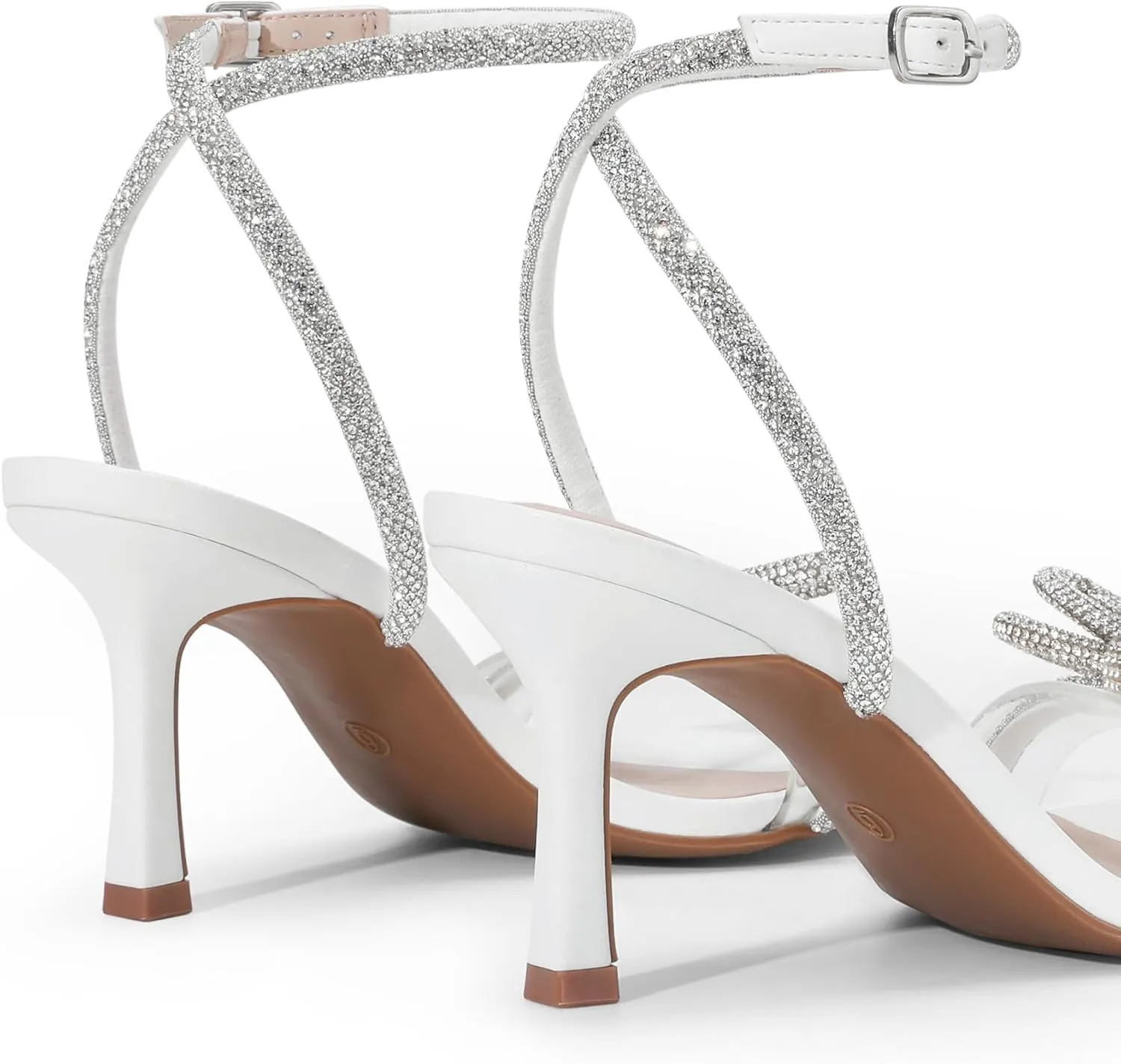 DREAM PAIRS Women's Double Bowknots Heels Open Square Toe Ankle Strap Crystal Rhinestone Dress Sandals for Party Wedding