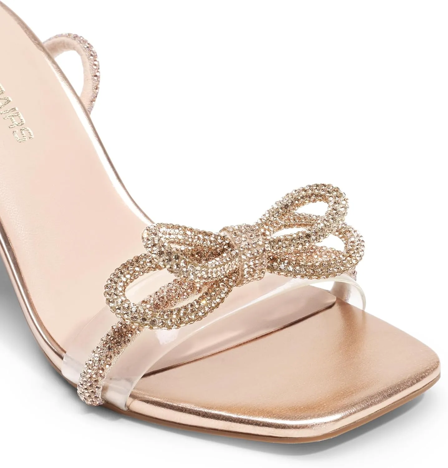 DREAM PAIRS Women's Double Bowknots Heels Open Square Toe Ankle Strap Crystal Rhinestone Dress Sandals for Party Wedding