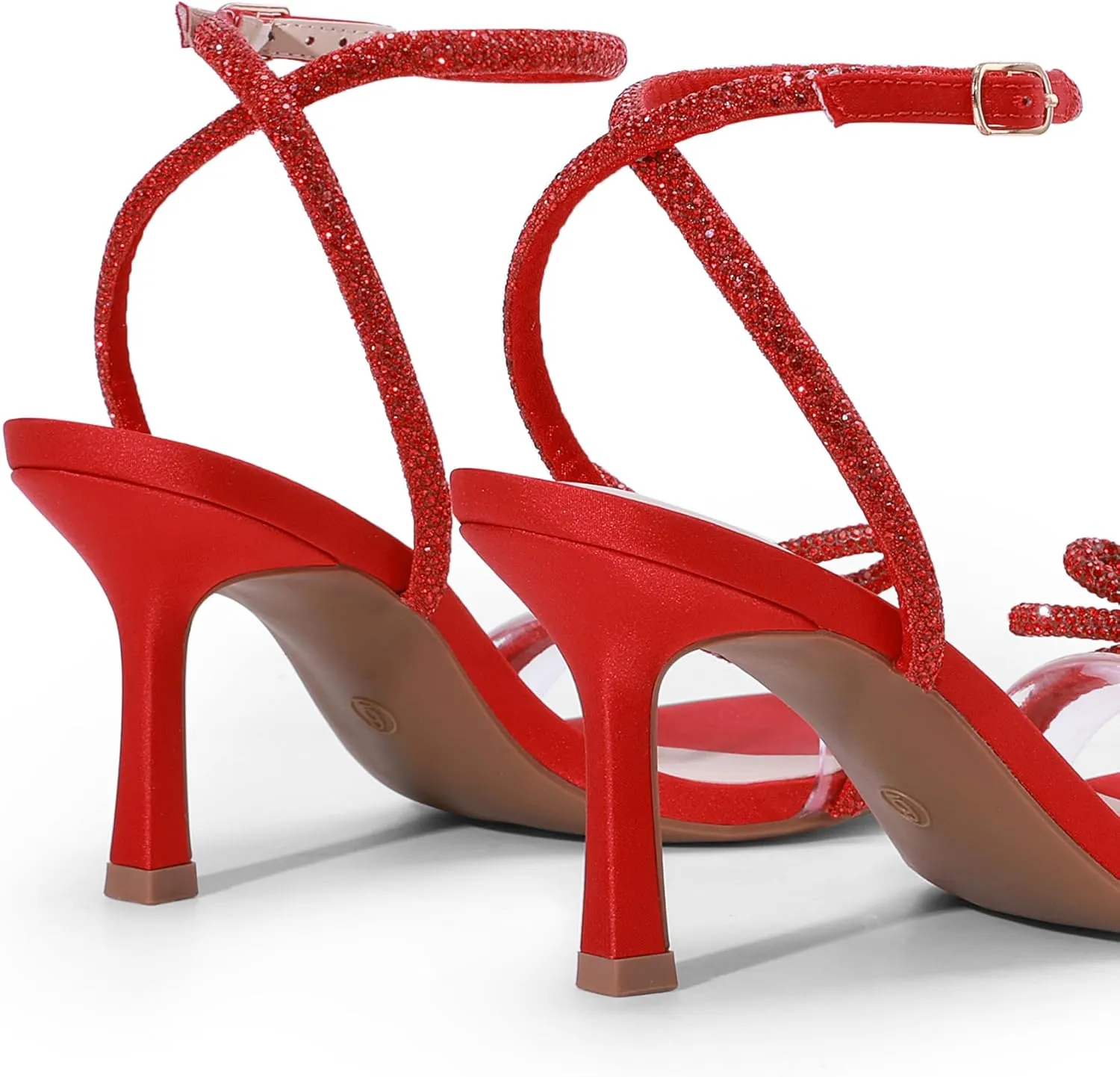 DREAM PAIRS Women's Double Bowknots Heels Open Square Toe Ankle Strap Crystal Rhinestone Dress Sandals for Party Wedding