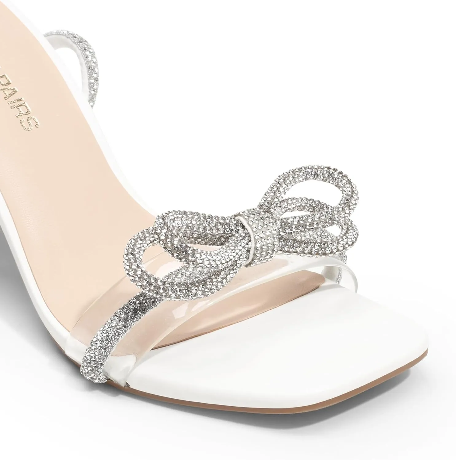 DREAM PAIRS Women's Double Bowknots Heels Open Square Toe Ankle Strap Crystal Rhinestone Dress Sandals for Party Wedding