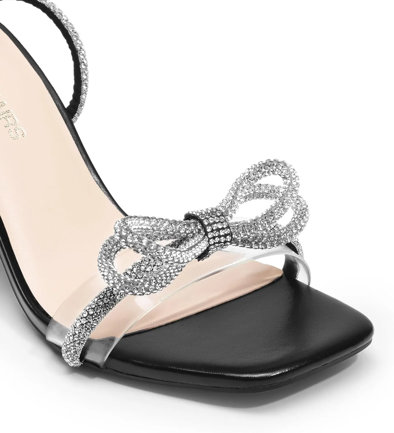 DREAM PAIRS Women's Double Bowknots Heels Open Square Toe Ankle Strap Crystal Rhinestone Dress Sandals for Party Wedding
