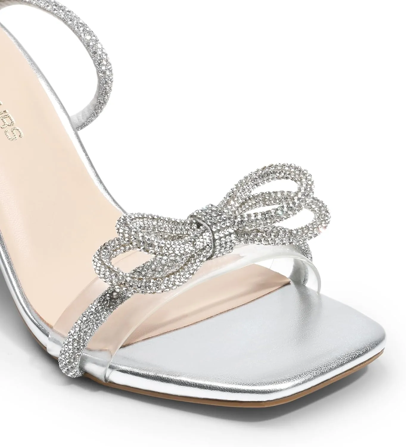 DREAM PAIRS Women's Double Bowknots Heels Open Square Toe Ankle Strap Crystal Rhinestone Dress Sandals for Party Wedding