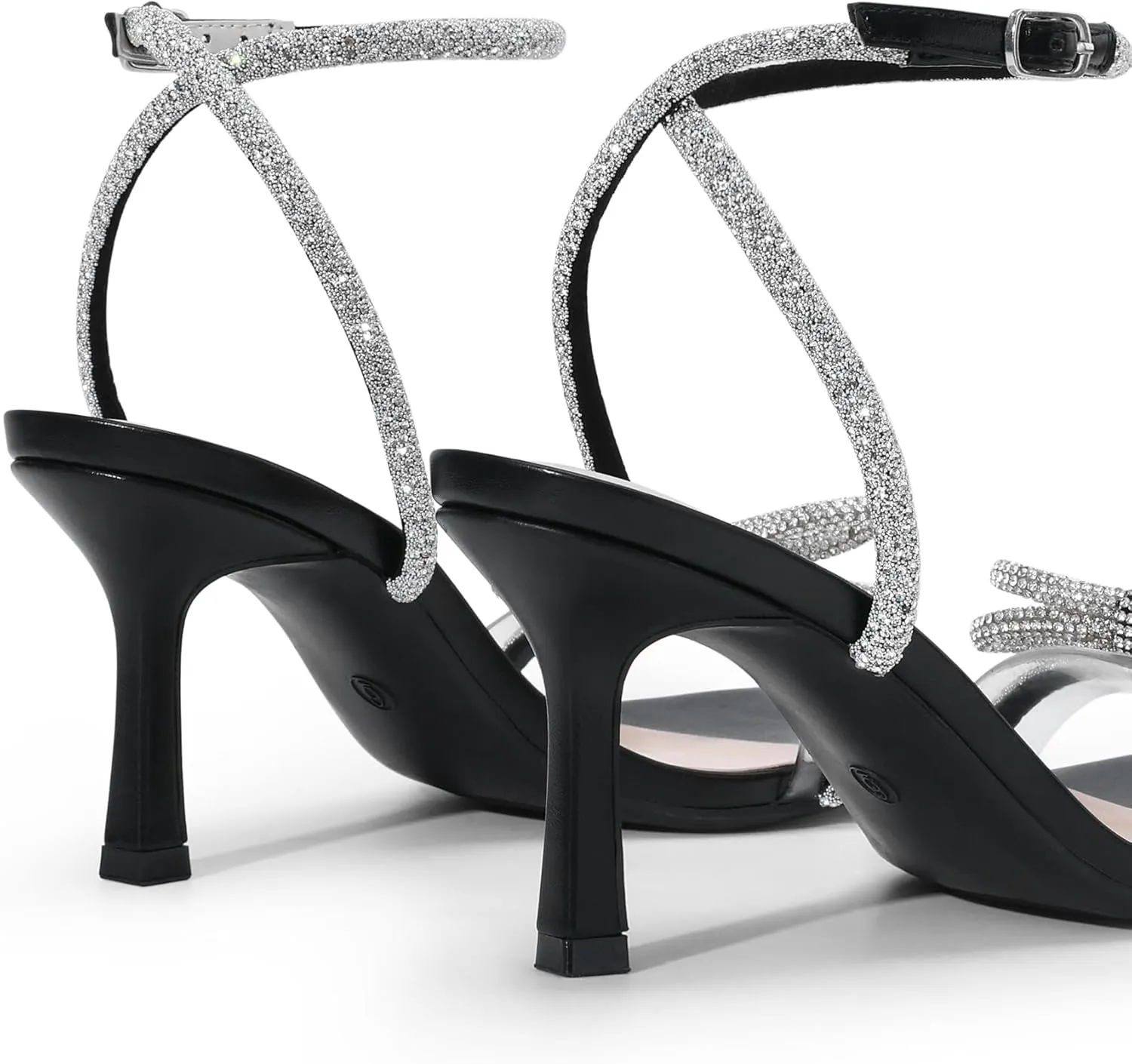 DREAM PAIRS Women's Double Bowknots Heels Open Square Toe Ankle Strap Crystal Rhinestone Dress Sandals for Party Wedding