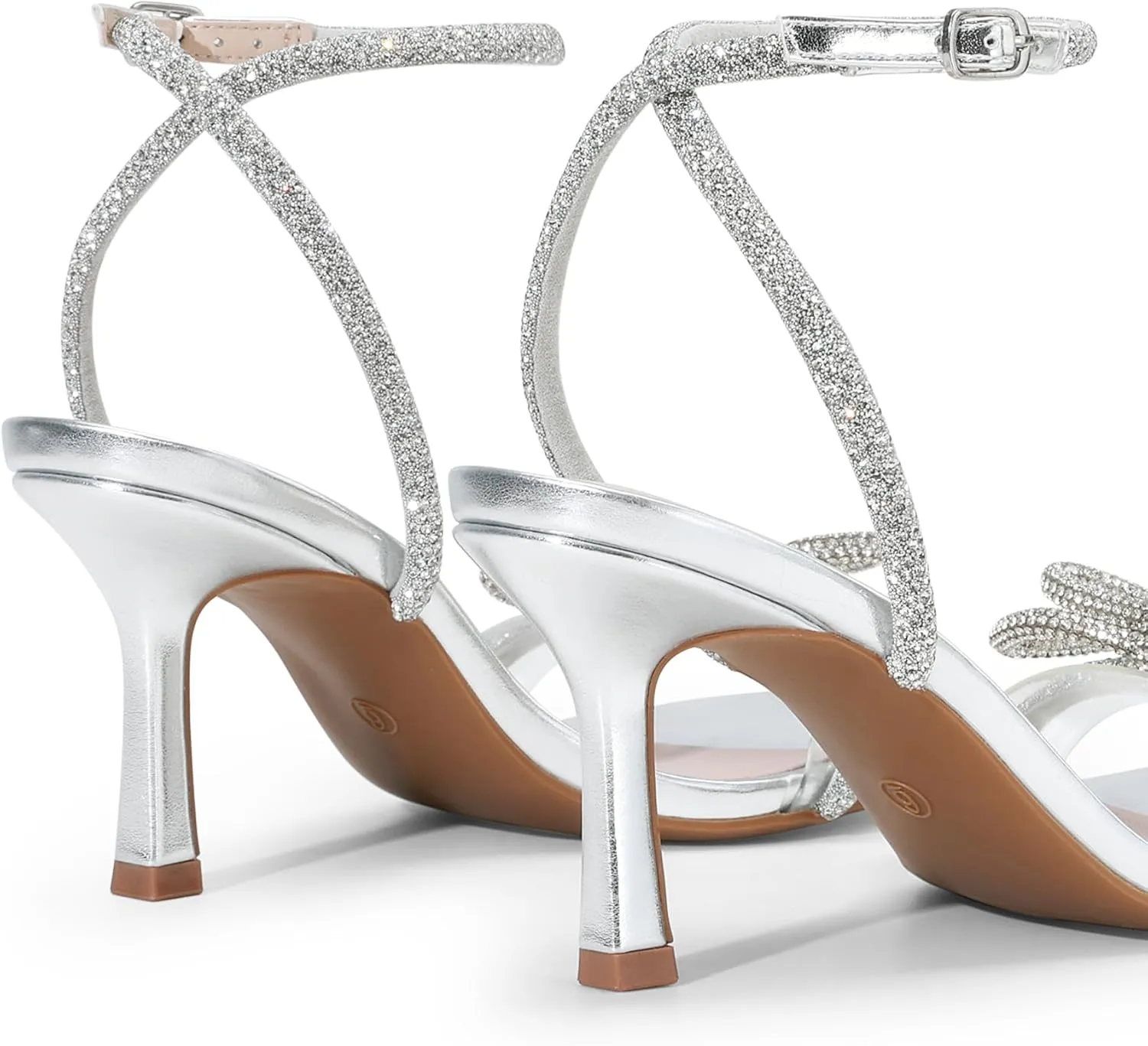 DREAM PAIRS Women's Double Bowknots Heels Open Square Toe Ankle Strap Crystal Rhinestone Dress Sandals for Party Wedding