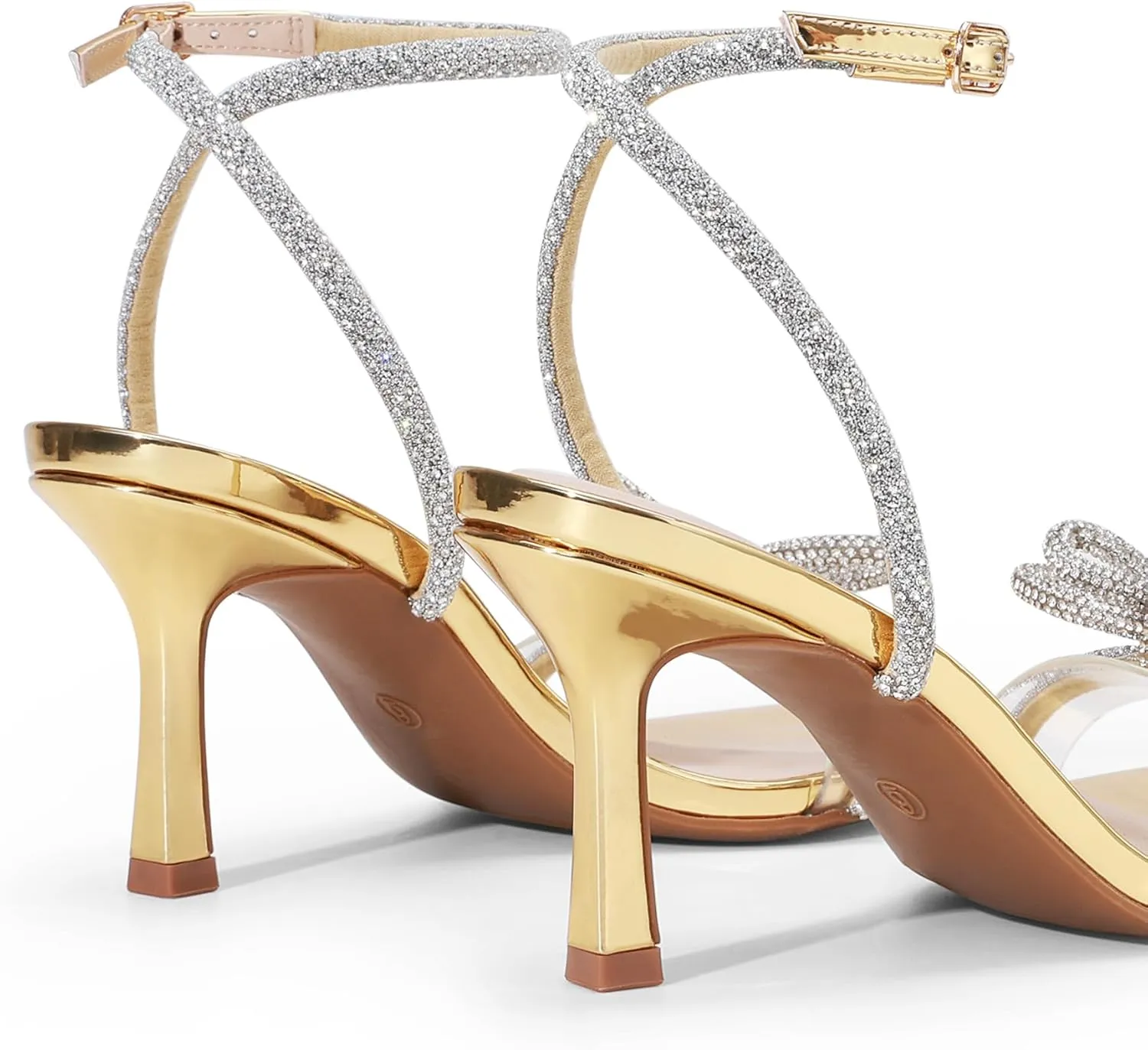 DREAM PAIRS Women's Double Bowknots Heels Open Square Toe Ankle Strap Crystal Rhinestone Dress Sandals for Party Wedding