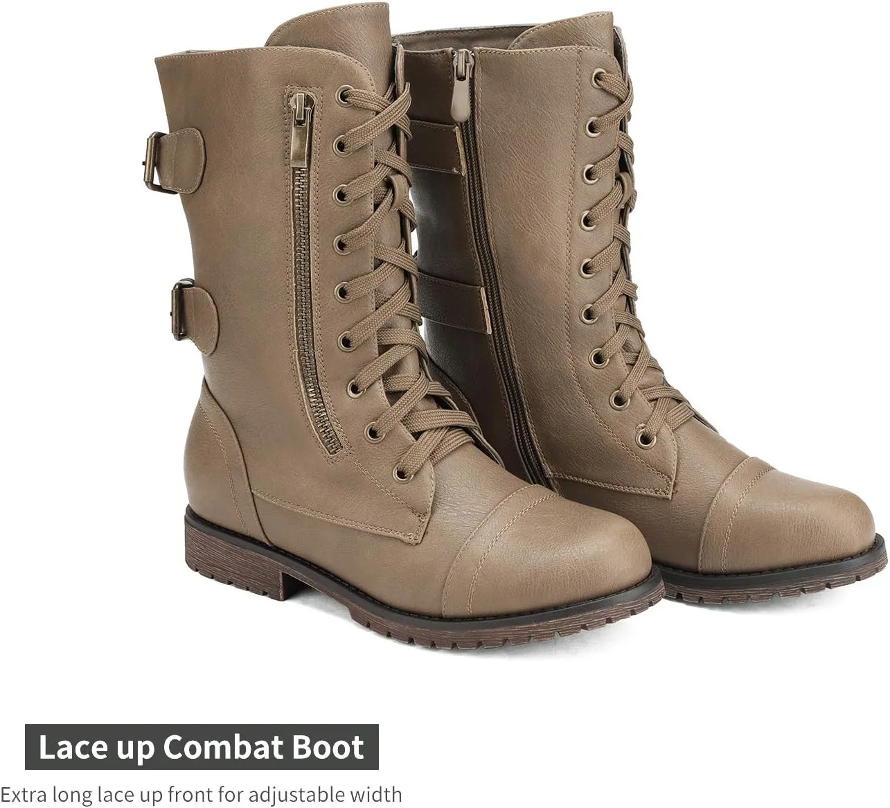 DREAM PAIRS Women's Mid Calf Built-in Wallet Pocket Lace up Military Combat Boots
